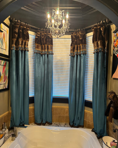 Decorative Curtain Panel Style #7 Chocolate Brown And Turquoise Velvet Window Treatment