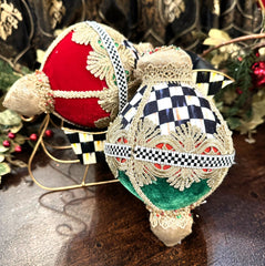 MacKenzie-Childs Cozy Christmas Velvet Bauble Ornaments Set of 2