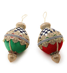 MacKenzie-Childs Cozy Christmas Velvet Bauble Ornaments Set of 2