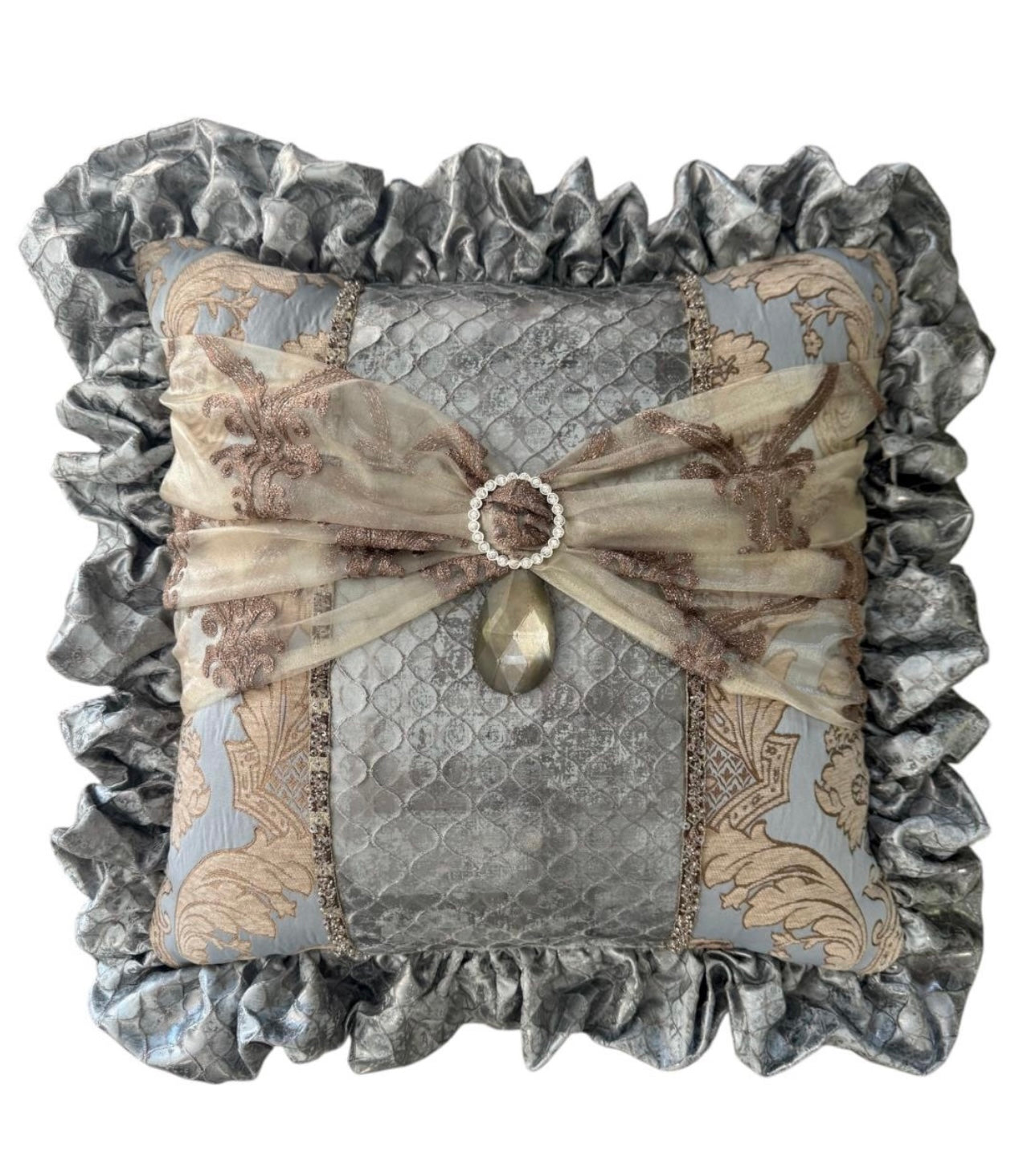Luxury Decorative Ruffled Pillow Marseille With Crystal
