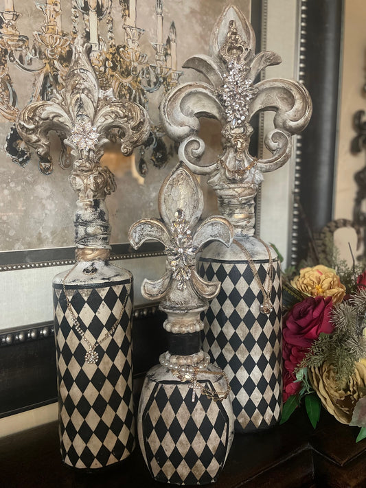 Michelle Butler Fleur de Lis Bottles with Harlequin
