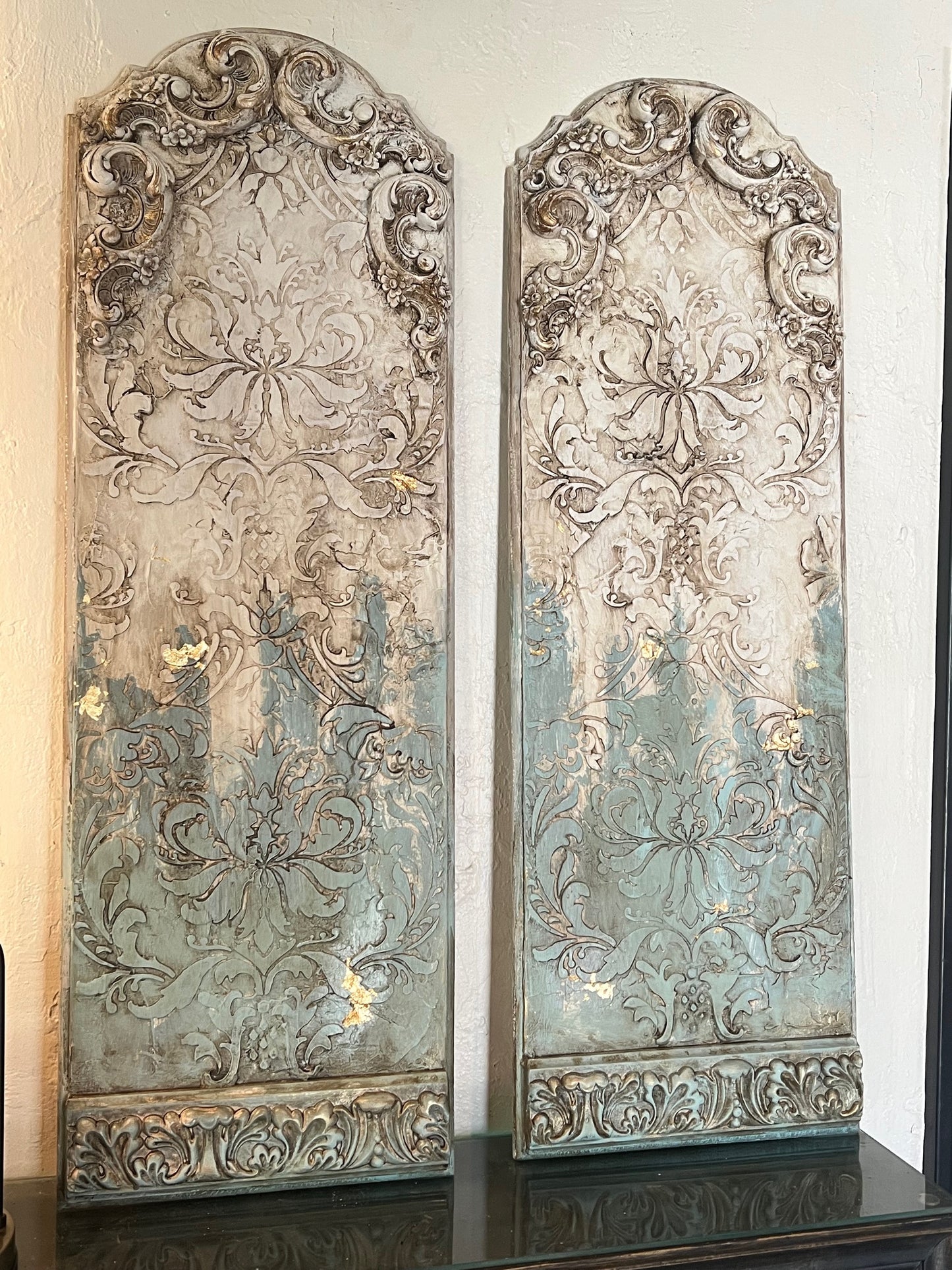 Michelle Butler Designs Set of Two Ivory and Spa Blue/Green Wall Plaques