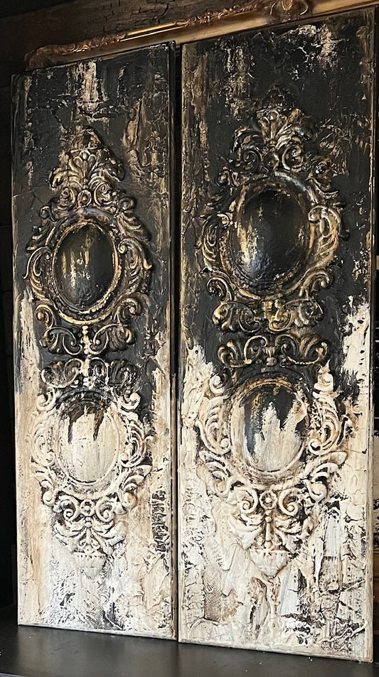 Michelle Butler Set of Two Charcoal and Antique Cream Medallion Wall Plaques