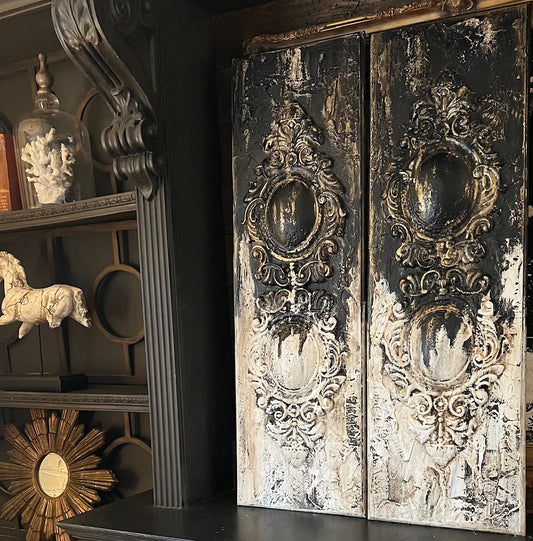 Michelle Butler Set of Two Charcoal and Antique Cream Medallion Wall Plaques