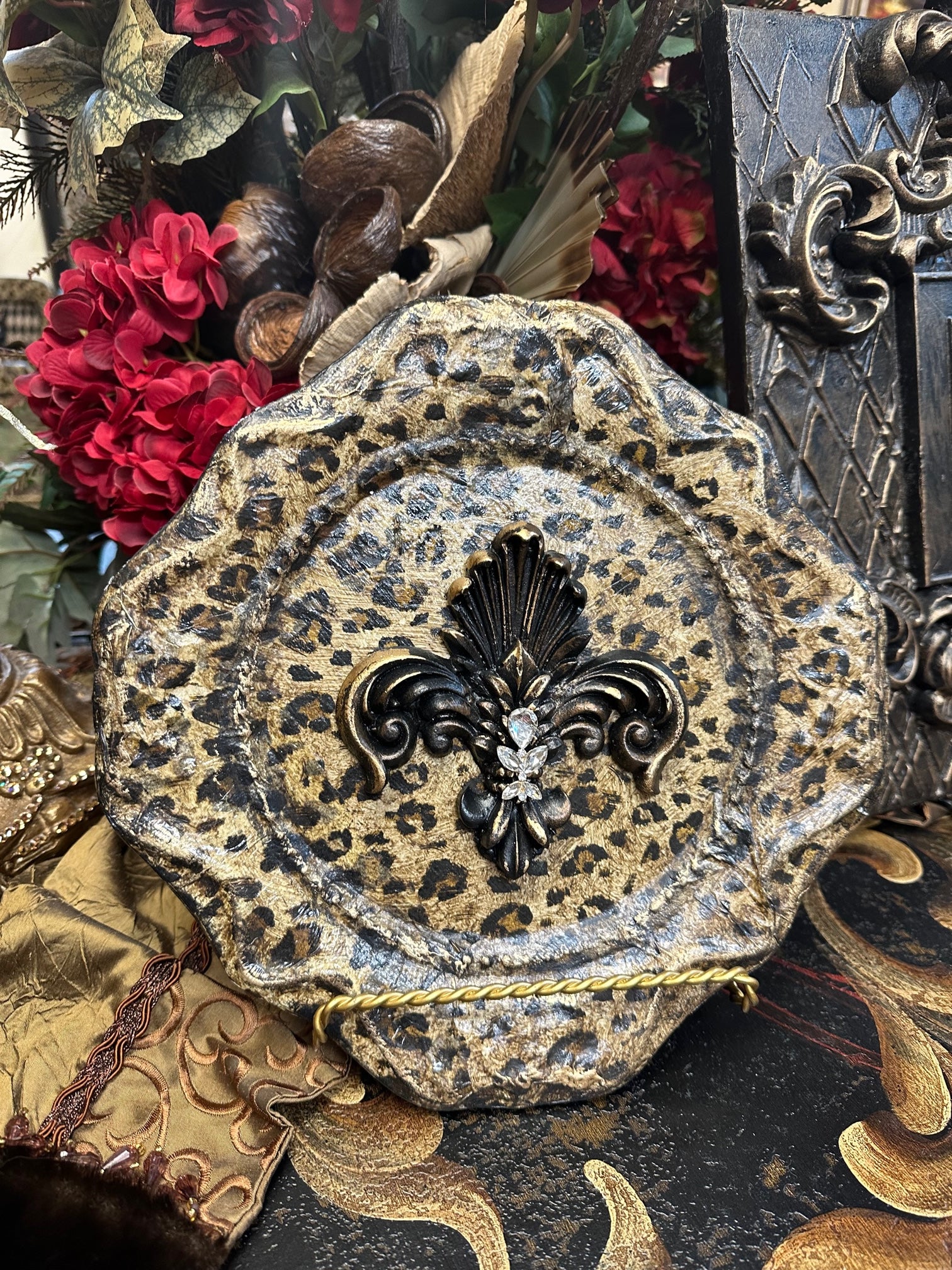 Michelle Butler Leopard Decorative Plate with Fleur de Lis Limited