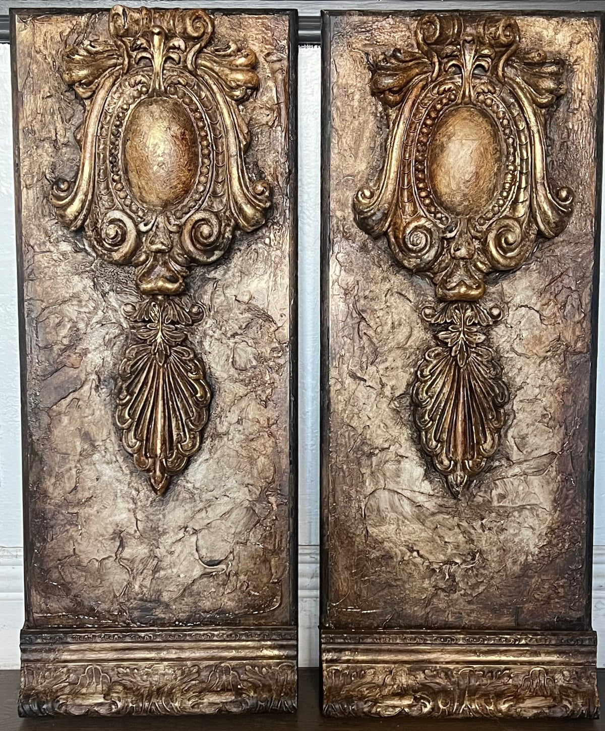 Michelle Butler Designs Set of Two Chocolate and Gold Medallion Wall Plaques