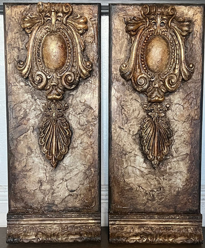 Michelle Butler Designs Set of Two Chocolate and Gold Medallion Wall Plaques