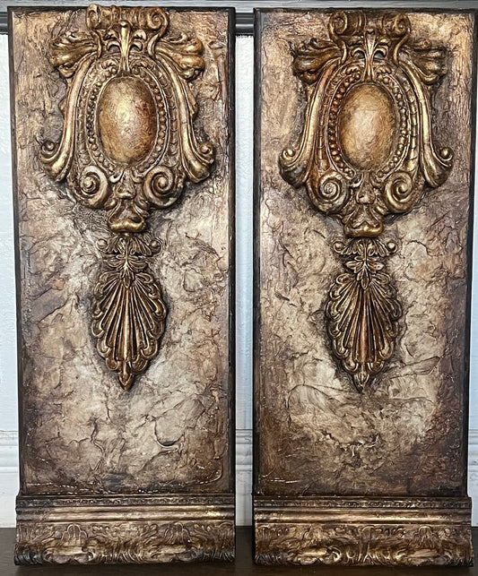 Michelle Butler Designs Set of Two Chocolate and Gold Medallion Wall Plaques