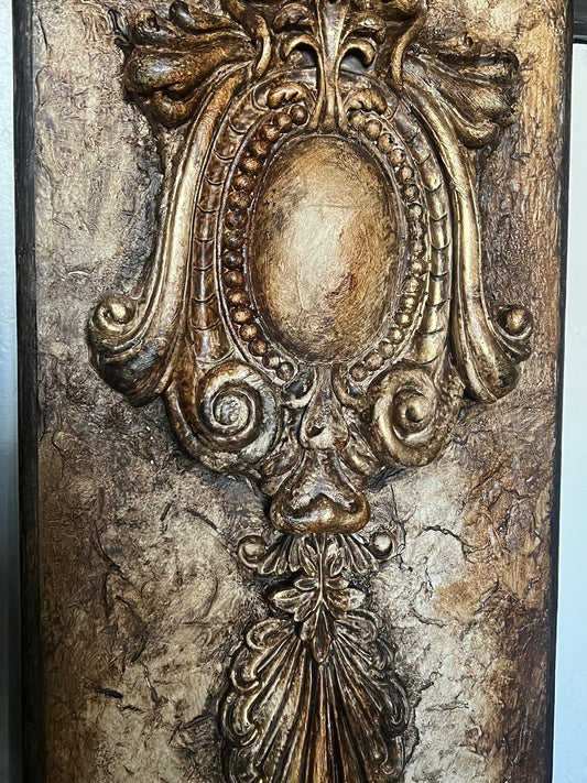 Michelle Butler Designs Set of Two Chocolate and Gold Medallion Wall Plaques