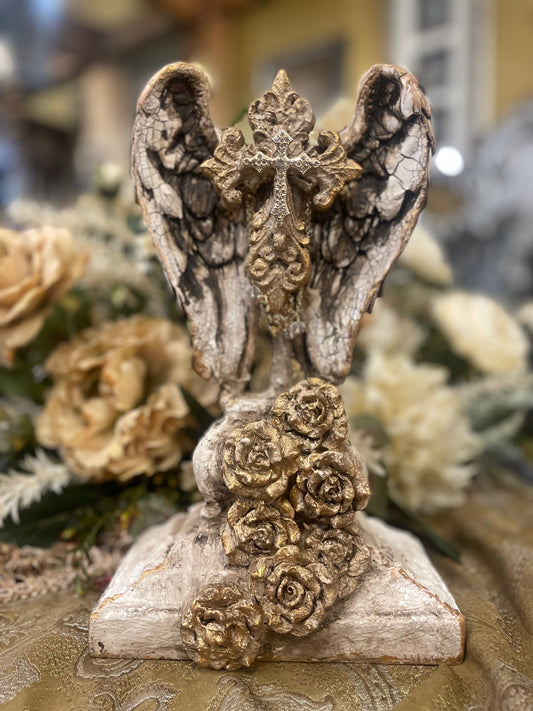 Michelle Butler Standing Angel Wings and Cross with Roses