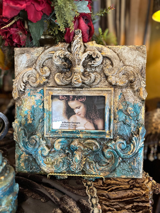Michelle Butler Tabletop Frame with Fleur de Lis Turquoise Finish