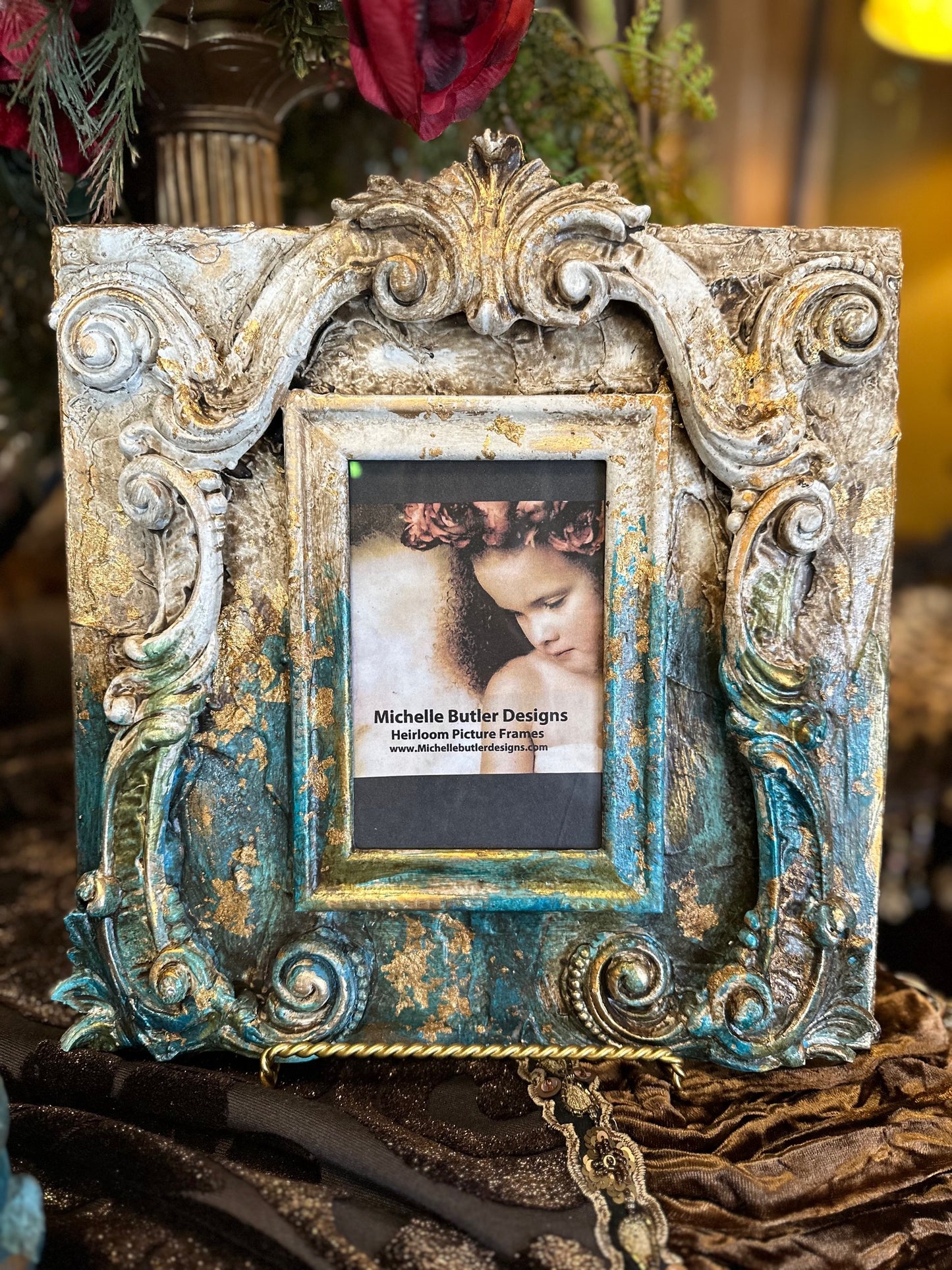 Michelle Butler Tabletop Frame with Scroll Turquoise Finish
