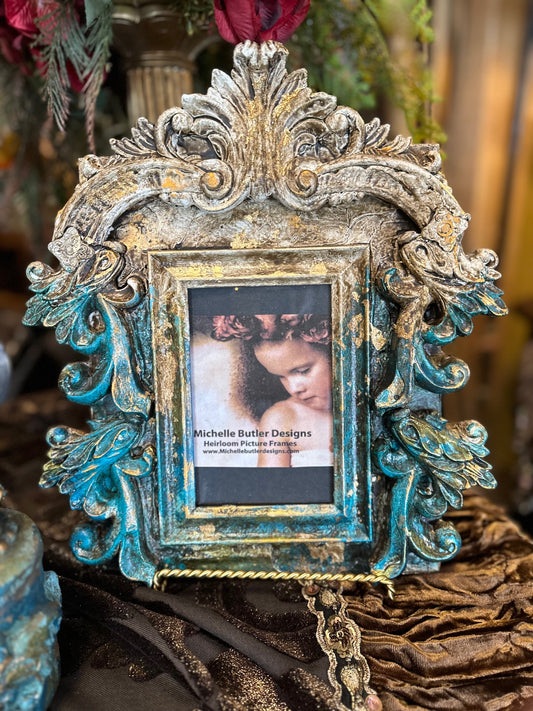 Michelle Butler Tabletop Frame with Scroll Turquoise Finish