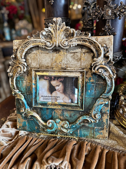 Michelle Butler Tabletop Frame with Scroll Turquoise Finish