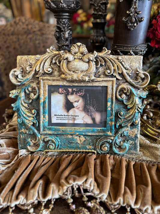 Michelle Butler Tabletop Frame with Scroll Turquoise Finish
