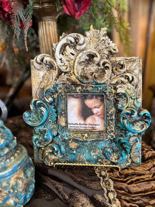 Michelle Butler Tabletop Frame with Scroll Turquoise Finish