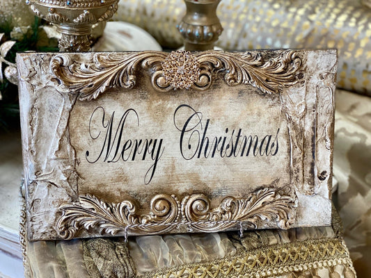 Michelle Butler Merry Christmas Plaque Cream And Gold Home Decor