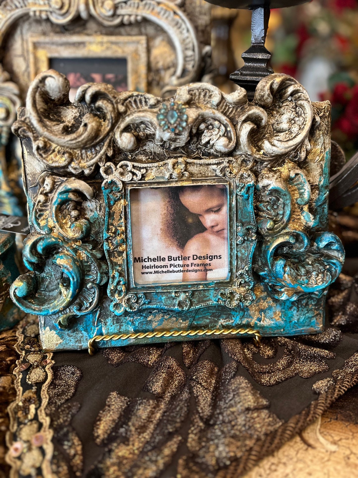 Michelle Butler Tabletop Frame with Scroll Turquoise Finish