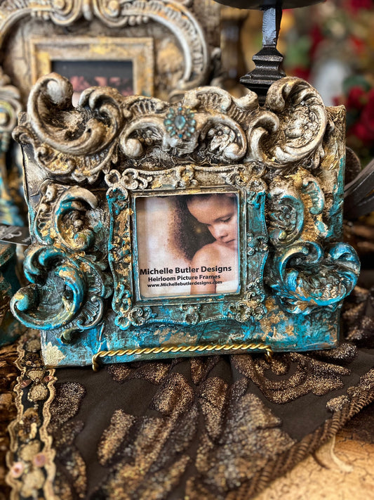 Michelle Butler Tabletop Frame with Scroll Turquoise Finish