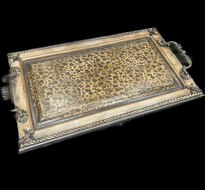 Michelle Butler Decorative Leopard Serving Tray with Fleur de Lis Limited