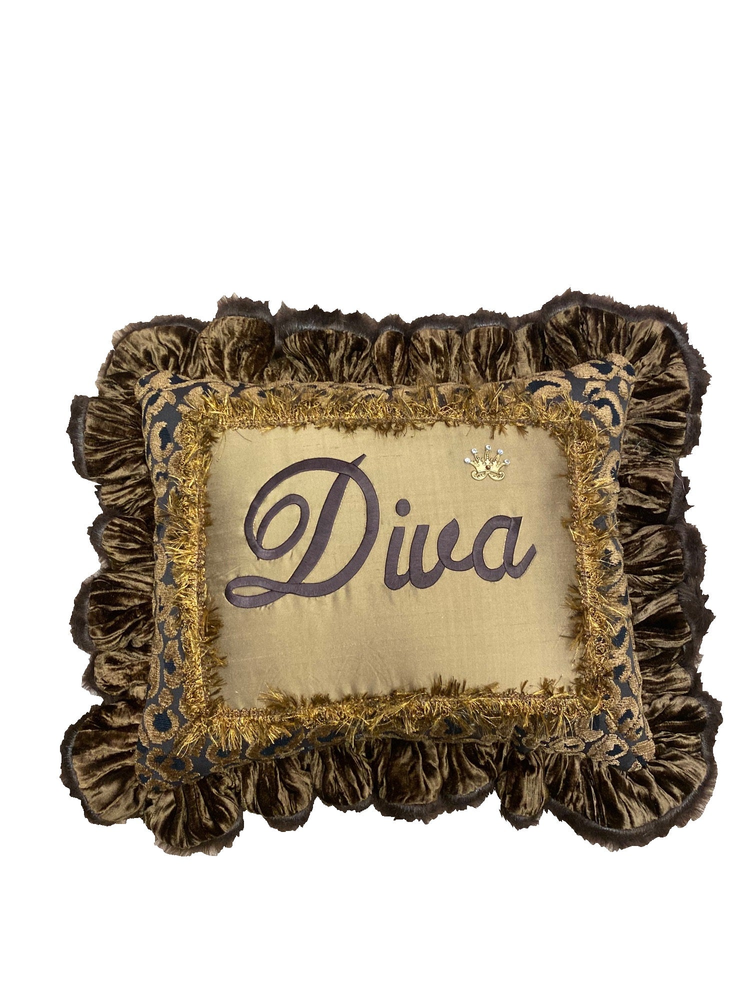 Diva Ruffled Accent Pillow with Leopard