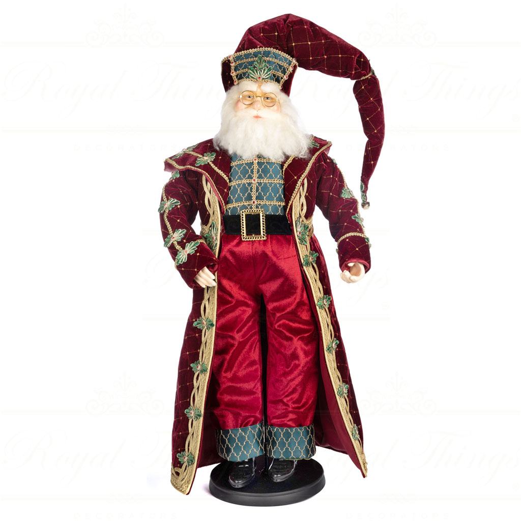 Large Ornate Velvet Santa With Stand