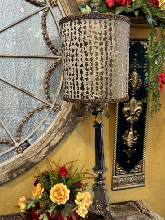 Velvet Metallic Leopard Buffet Lamp with Crystals