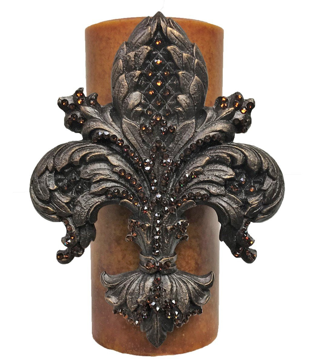 Decorative Candle 4X9 Large Jeweled Fleur De Lis Candles