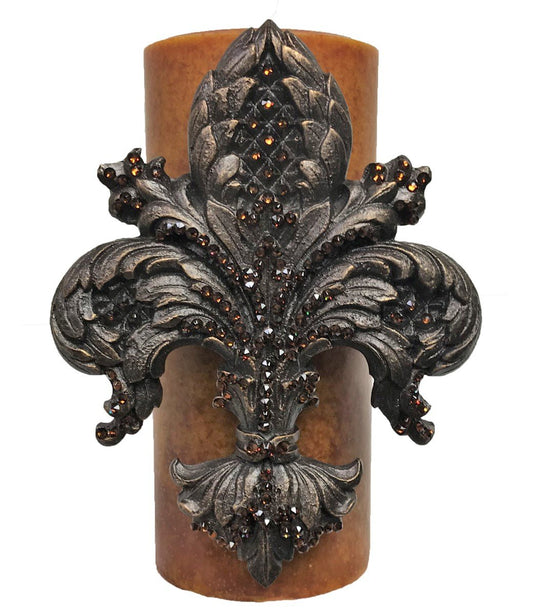 Decorative Candle 4X9 Large Jeweled Fleur De Lis Candles