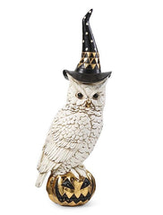 Owl with Witch Hat on Gold Jack O Lantern