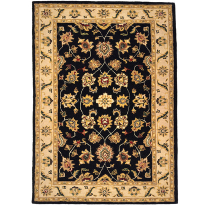 Decorative rug with intricate patterns on a black background