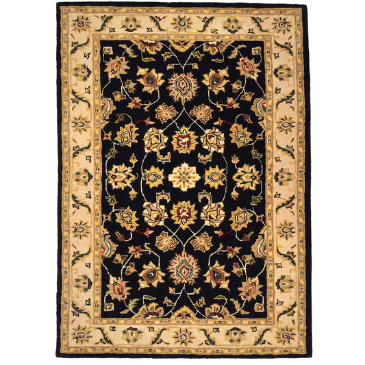Decorative rug with intricate patterns on a black background