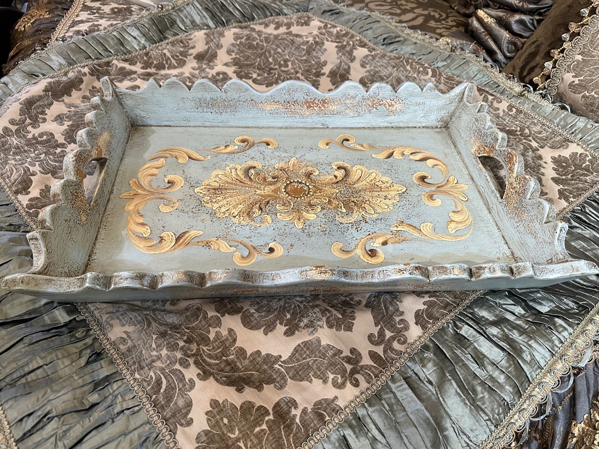 Peruvian Home Furnishings Handcrafted Decorative Tray Soft Blue