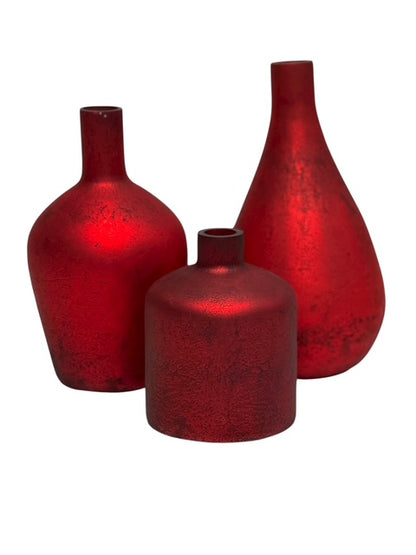 Set of 3 Red Glass Bottles