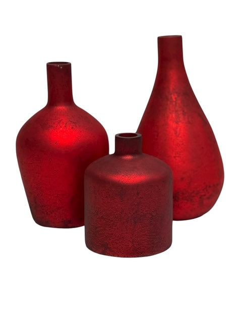 Set of 3 Red Glass Bottles