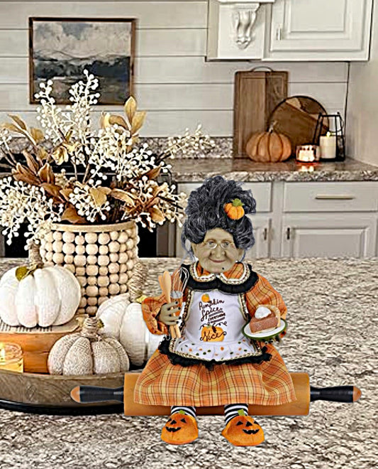 Pumpkin Spice Granny Witch on Rolling Pin
