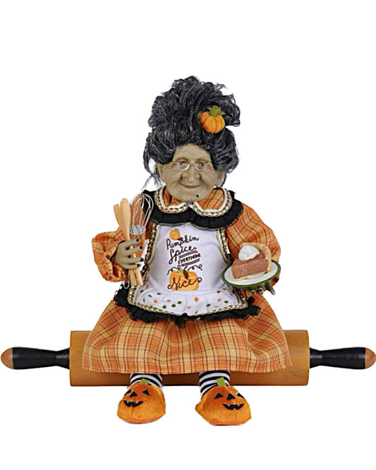Pumpkin Spice Granny Witch on Rolling Pin