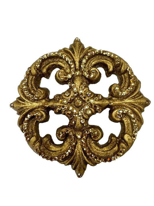 Round Scroll Jeweled Drapery Medallion / Tassel Tie Back Holder