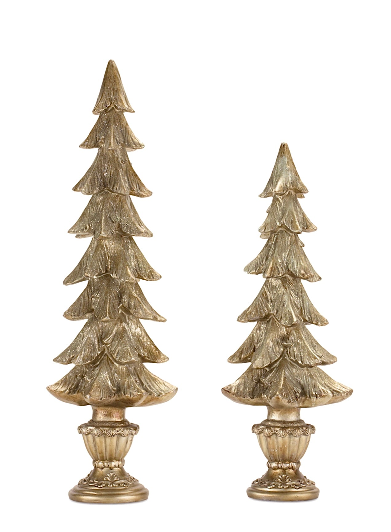 Set of 2 Gold Resin Christmas Tree Topiaries