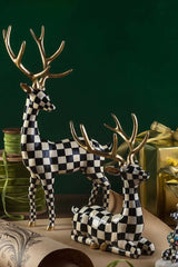 Set of 2 MacKenzie-Childs Checkmate Deer Standing and Sitting
