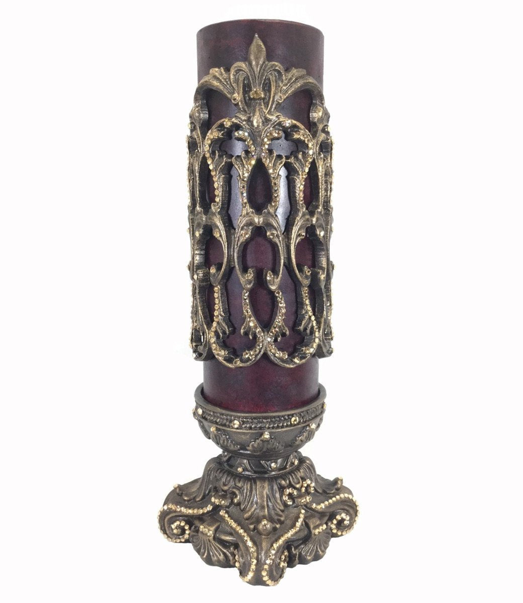 Triple_scented_candle-red-4x12-pomegranate-bronze_swarovski_jeweled_firescreen-decorative_candle_base-sir_olivers-reilly_chance_collection_grande