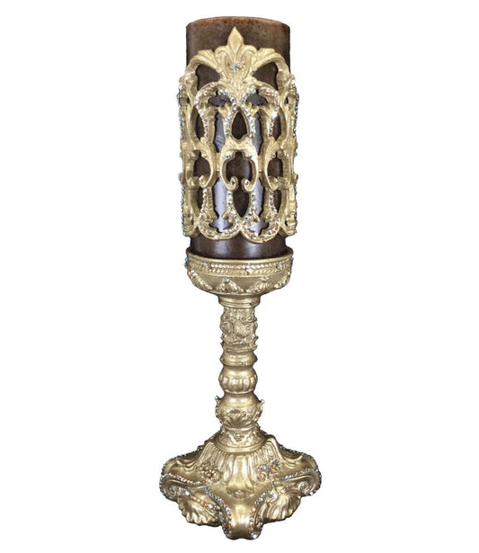 Decorative Jeweled 4X12 Candle Base With 4X9 Firescreen Candle/base Combination