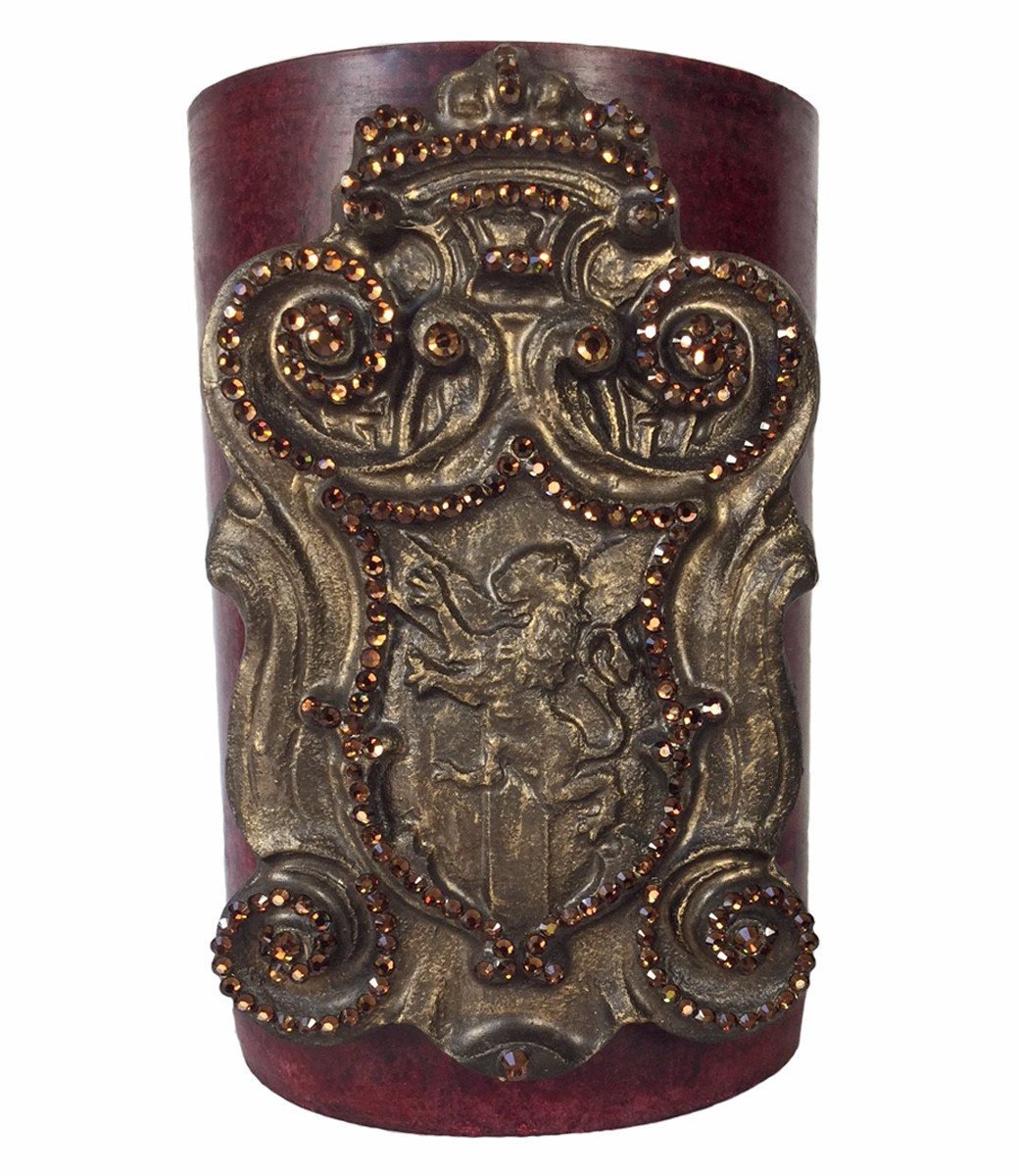 Triple_scented_decorative_red_candle-pomegranate-6x9-bronze_jeweled_shield-sir_olivers-reilly_chance_collection_grande