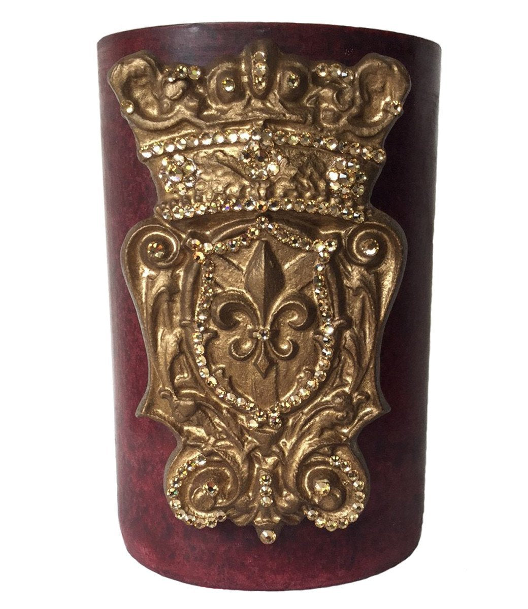 Triple_scented_decorative_red_candle-pomegranate-6x9-gold_jeweled_shield-sir_olivers-reilly_chance_collection_grande