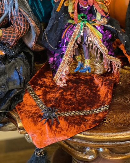Halloween Rust Velvet Table Runner with Spider