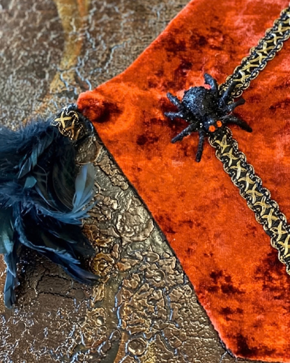 Halloween Rust Velvet Table Runner with Spider