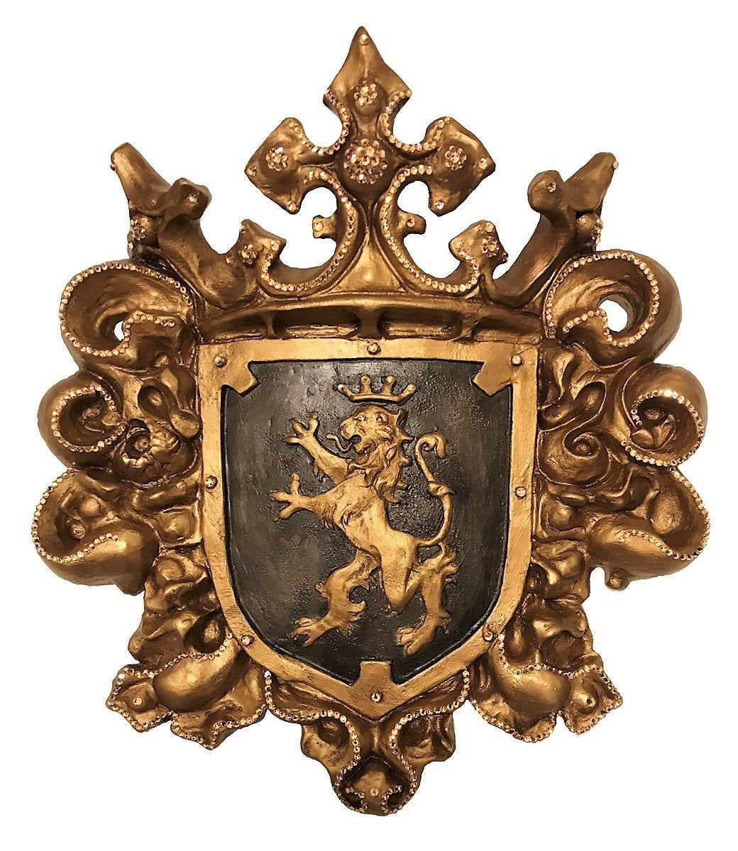 Large Jeweled Wall Decor Shield with Lion 21"x19"