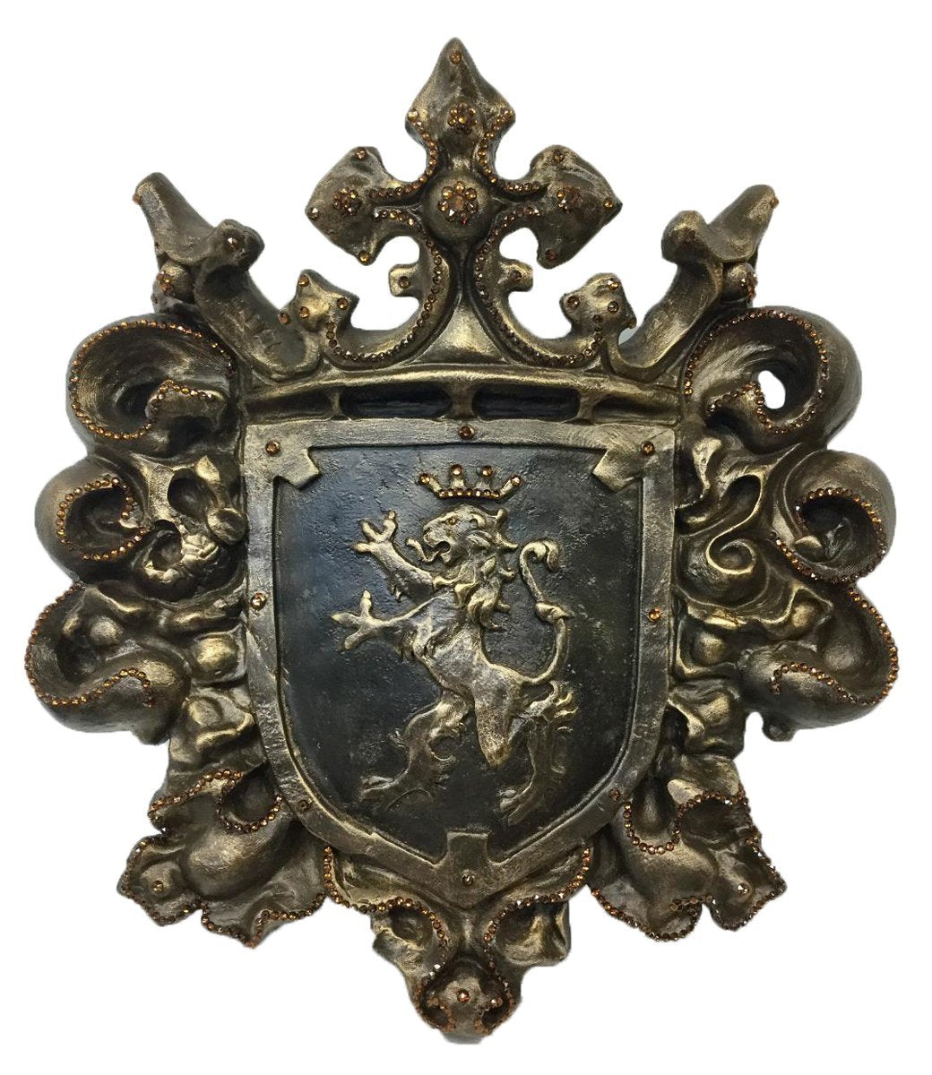 Large Jeweled Wall Decor Shield With Lion 21X19 Home
