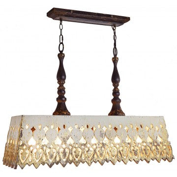 Wood Pendant Light with Distressed Charcoal and Cream/Gold Finish