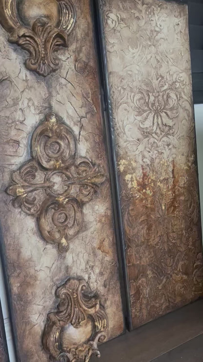 Michelle Butler Designs Set of Three Cream and Chocolate Brown Wall Plaques